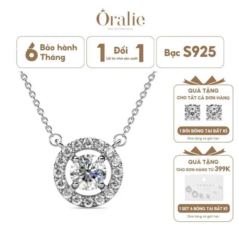 [ORALIE] Dây chuyền đính đá mặt tròn thanh lịch mạ vàng trắng 18K