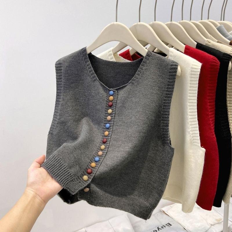 Áo Vest Cổ Tròn, Dệt Kim, Dành Cho Nữ, Dáng Rộng Vừa Vặn, Thời Trang, Thích Hợp Cho Mùa Xuân Và Mùa Thu, Váy Băng Quấn Áo Len gile  cổ  tròn 0