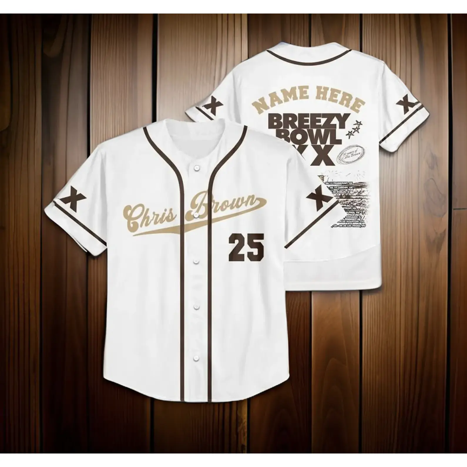 Brown 2025 Shirt, Custom Chris Breezy Breezy Bowl XX Jersey, Tour 2025 White Baseball Jersey