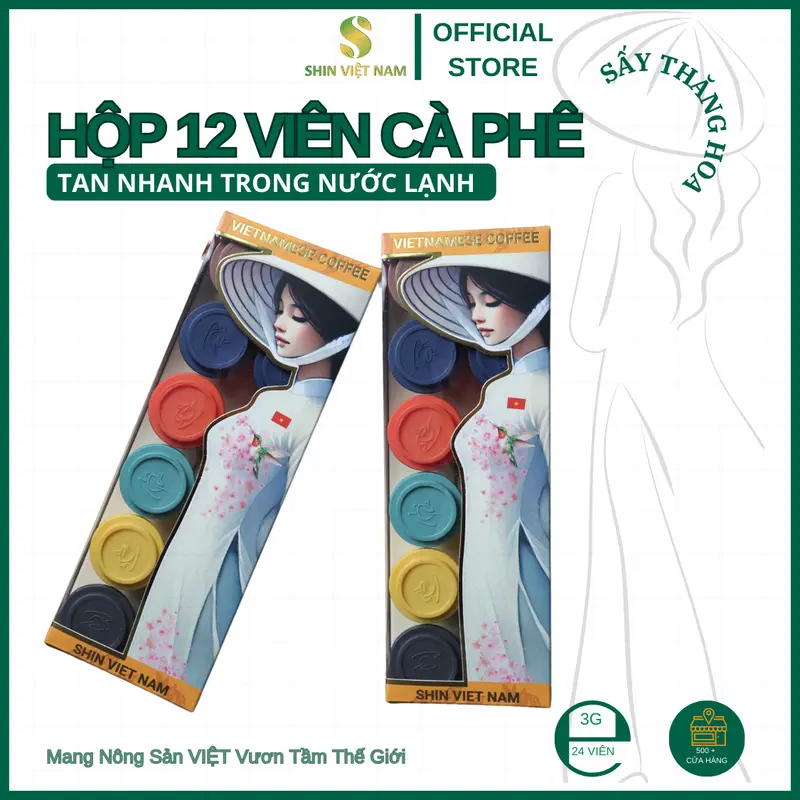 Hộp 12 Viên Mix Cà phê Nguyên Chất Shin - Từ 2 Hạt Cà Phê Arabica và Robusta Tan Trong Nước Lạnh 2