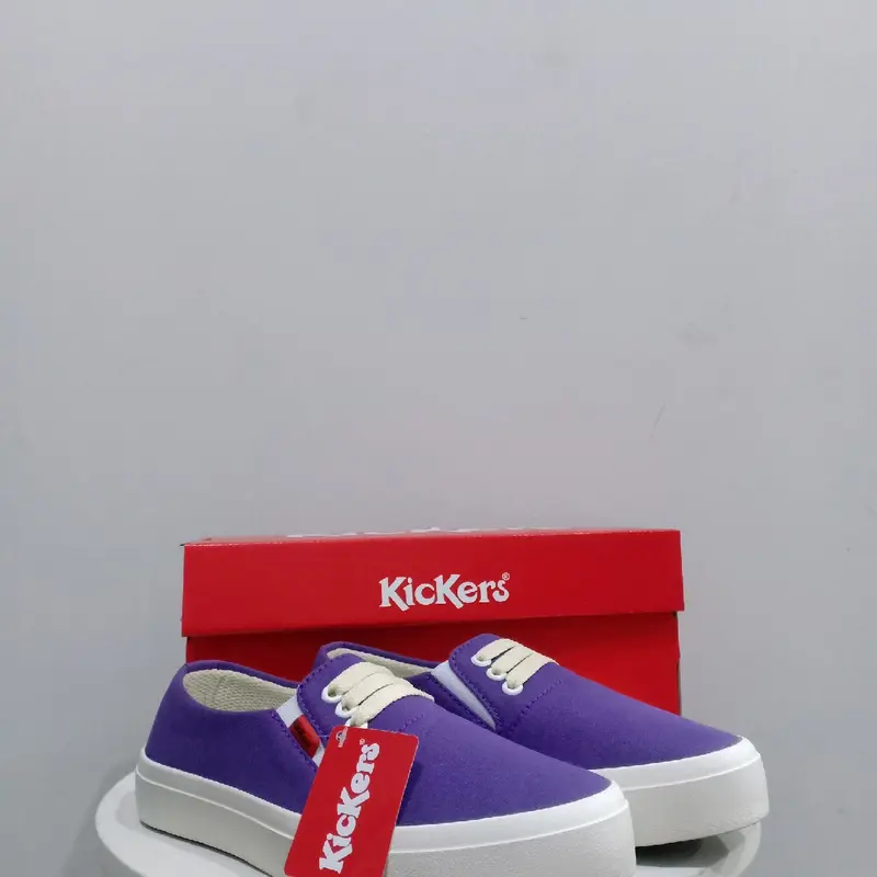 sepatu wanita slip on ungu KC kanvas non tali Karet Shoes 1