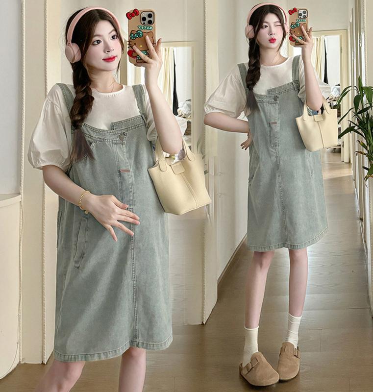 Young Mom | Set yếm bò cho bà bầu công sở Y545 gồm áo và yếm rời, kiểu dáng trẻ trung Thai sản Thai kỳ Thoải mái Váy Bầu Đầm Bầu Voi Kem