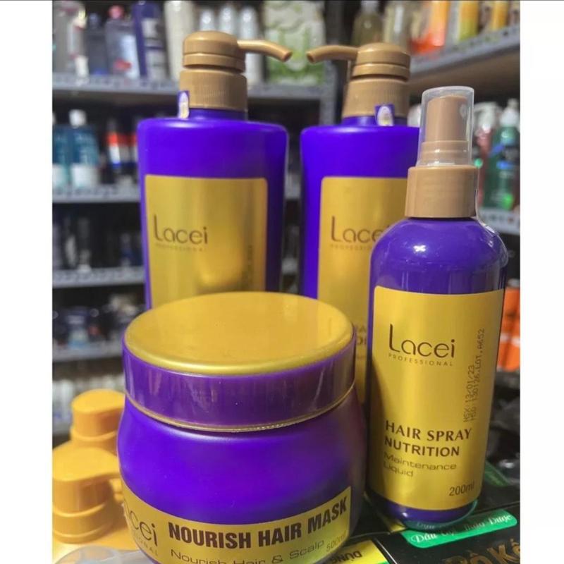 BỘ SẢN PHẨM CHĂM SÓC TÓC LACEI TÍM (Gồm dầu gội, dầu xã, xịt dưỡng, hấp dầu)