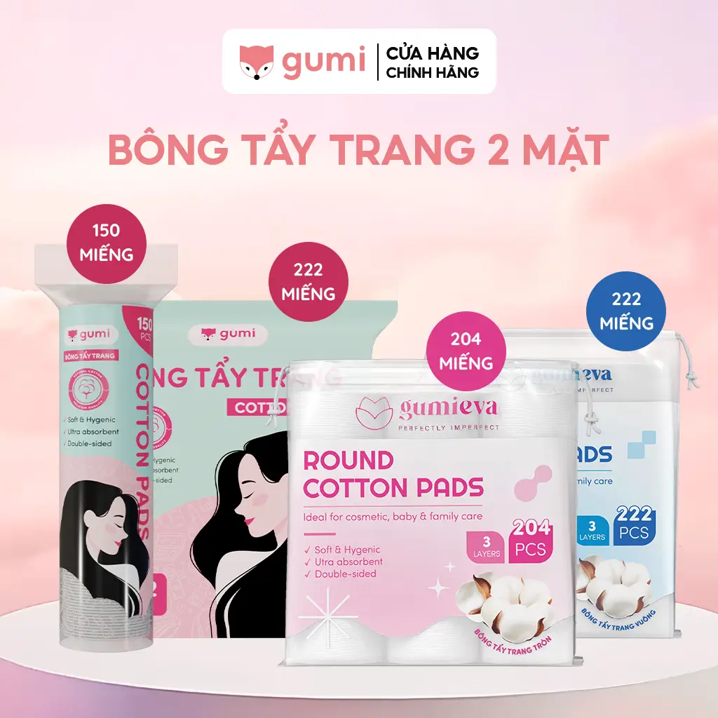 (Mall) Bông tẩy trang 222 miếng Gumi chất liệu Cotton Trang Điểm Cosmetic