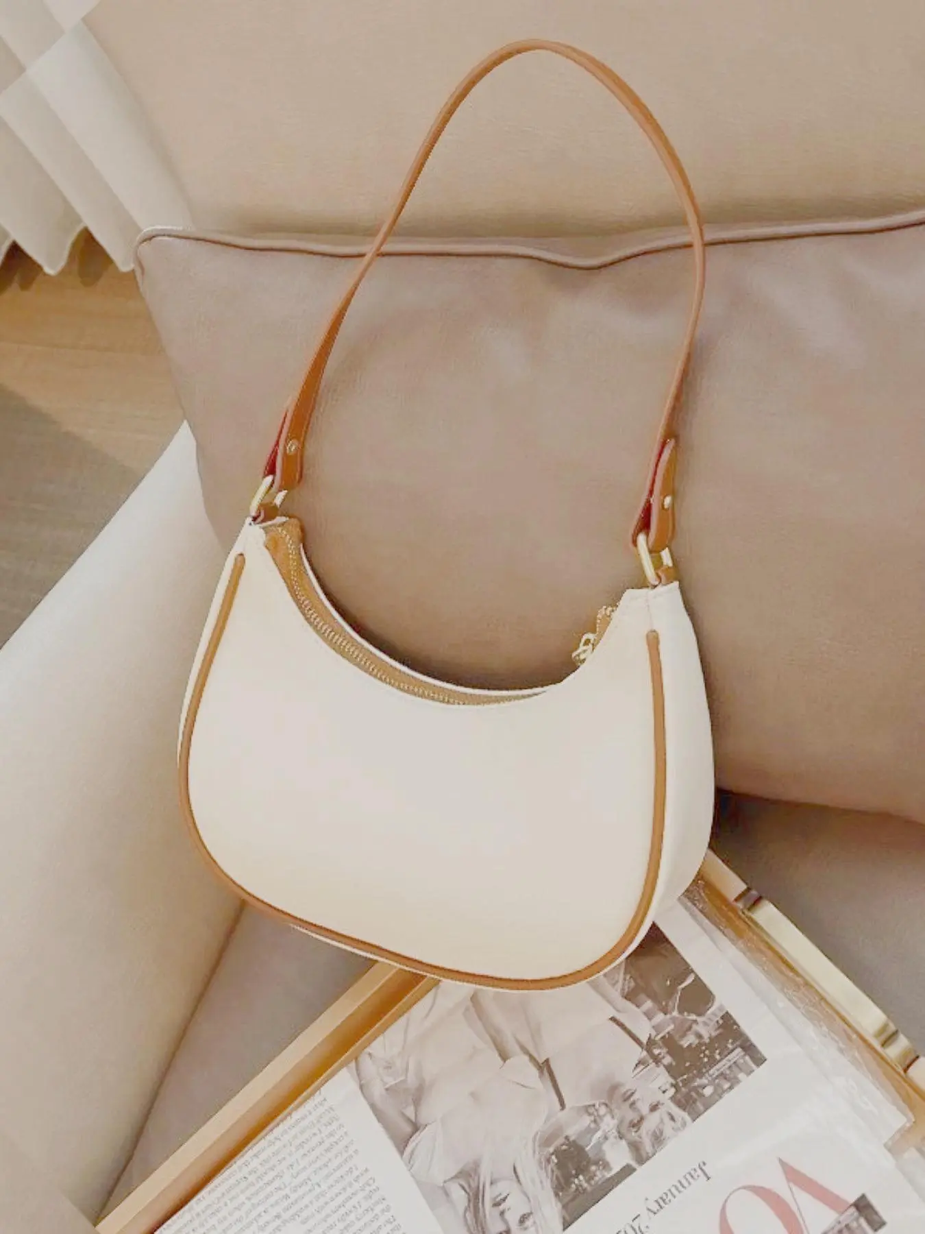 Women's Elegant Half Moon Bag, Trendy Vintage Pu Leather Shoulder Bag for Women & Girls, All-match Chic Handbag for Daily & Work Use, Satchel