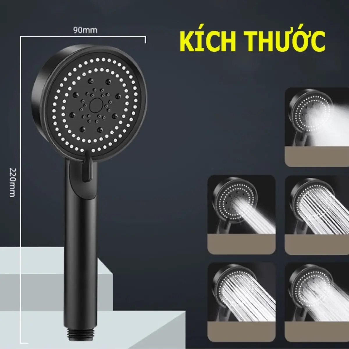 Vòi hoa sen tăng áp , siêu tăng áp, Vòi Sen Tăng Áp 5 Chế Độ màu đen/ Một Nút Điều Chỉnh