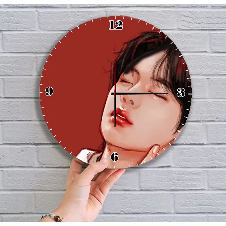 Jam Dinding Unik Kayu Bulat Korea K-Pop BTS Free Baterai + Box Vintage Raja Kpop 4