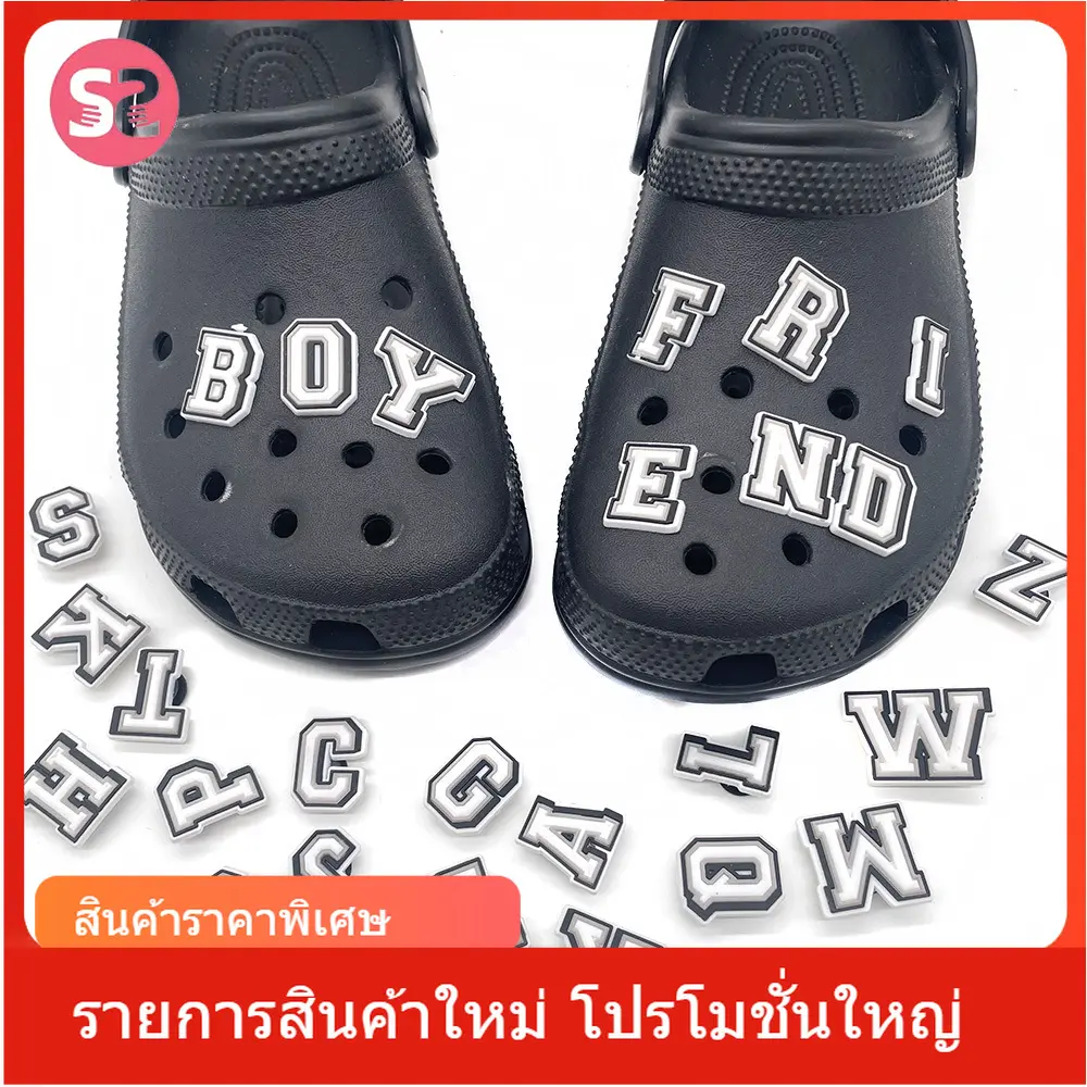 Phụ Kiện Giày, Dòng Chữ Trắng Đen, Guốc Thông Gió, Khóa Giày, Hoa Giày, Giày Cao Su Mềm EVA sticker  dép charm  dép