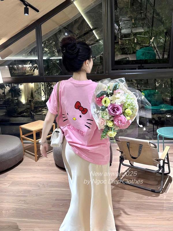 Áo THUN FORM RỘNG COTTON 4 CHIỀU MỀM MÁT FORM RỘNG IN ( MÈO HỒNG _ 2 MẶT ) TOP FORM RỘNG 3