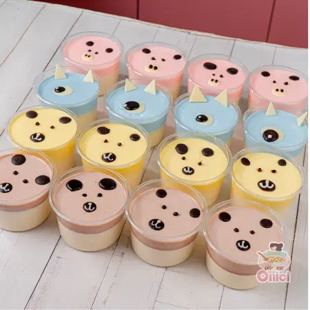 Set nguyên liệu Panna Cotta Bếp Của Mẹ Onici sẵn 5 vị sốt dâu, đào, socola, kiwi, chanh dây [set Panna Cotta nấu được 60-65 hũ 60ml/hũ)] - kèm công thức nấu 7