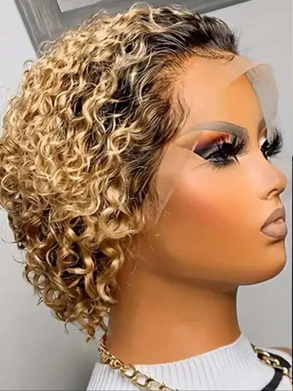 6 Inch Short Wavy Afro Wig for Women, Gorgeous Fluffy Human Curly Wig with Blunt Bangs, Human Hair Wigs for Party, Daily Use 5