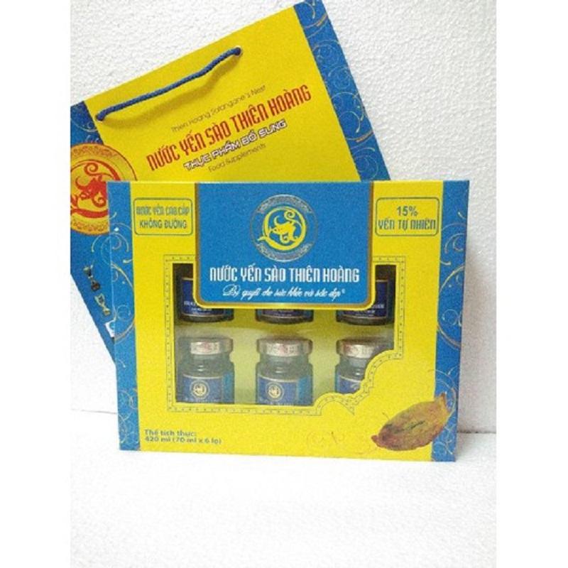 Nước Yến Thiên Hoàng Không Đường 15% yến hộp 6 lọ x 70ml Không đường