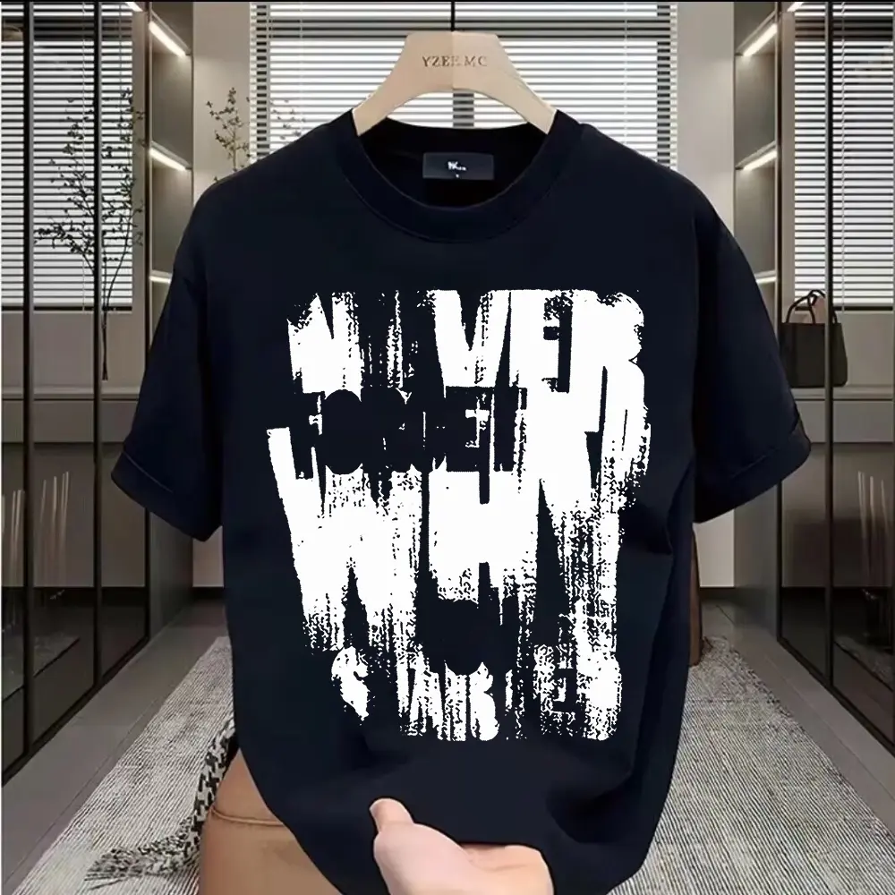 Kaos Lengan Pendek Motif Huruf Sederhana Atasan Santai Longgar Pria