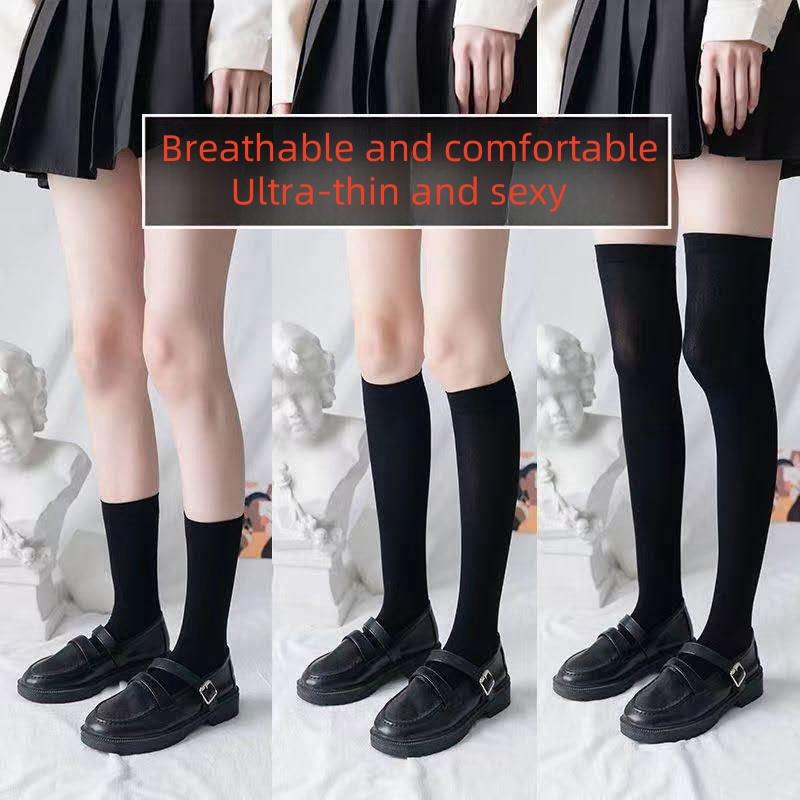 Vớ đùi trơn nữ 3 chiều cao phong cách lolita tất lolita nữ màu đen chất liệu thun lạnh siêu mỏng co giãn mềm mịn Women Voi tất
