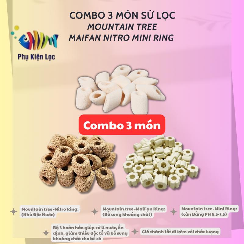 Combo 3 món sứ lọc Mountain Tree Maifan Nitro Mini Ring giúp xử lí nước, khử độc tố trong nước