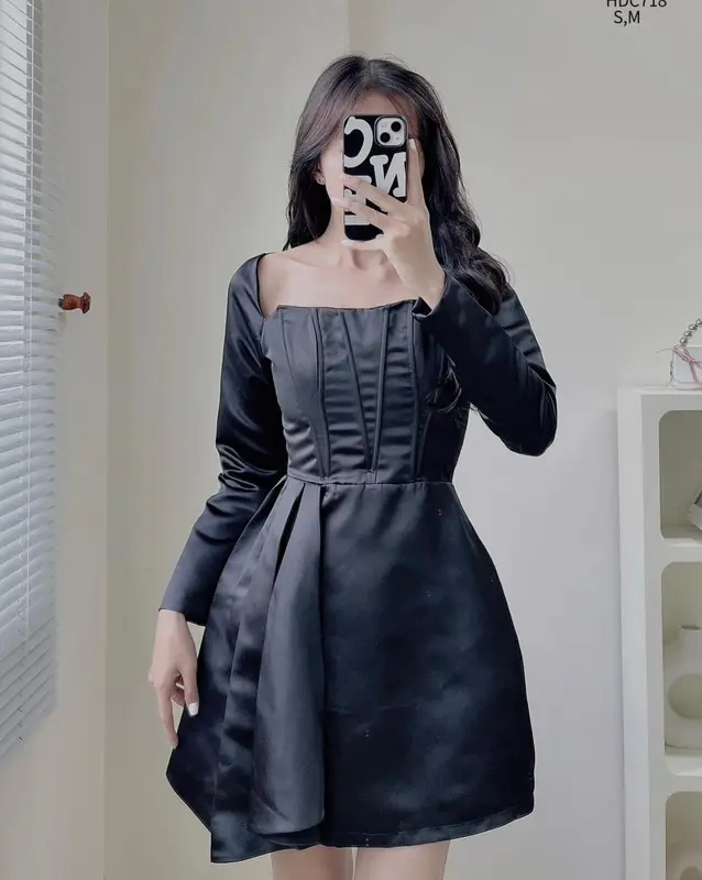 [Tuni Closet] HDC715 Đầm Nữ tiệc tapta trễ vai khoét lưng 3