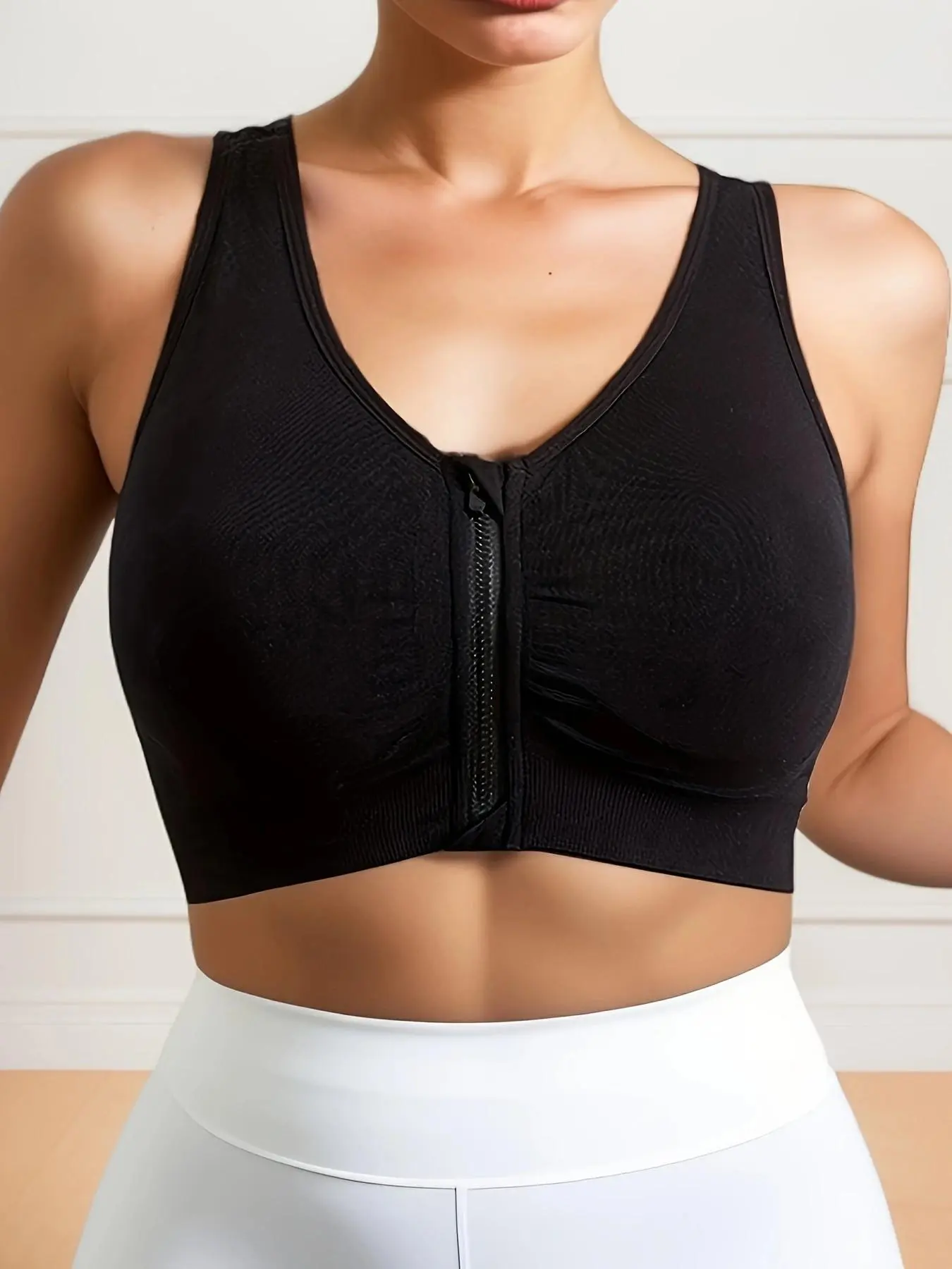 Women's Minimalist Solid Zipper Front Racerback Push Up Bra, Breathable Comfortable Quick Drying Wireless Zip Up Bra, Women's Lingerie for All Seasons