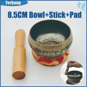 （bowl+stick+pad) Lonceng Tibet Buddha Exquisite 8.5cm Handmade Tibetan Bell Singing Bowl Buddhism