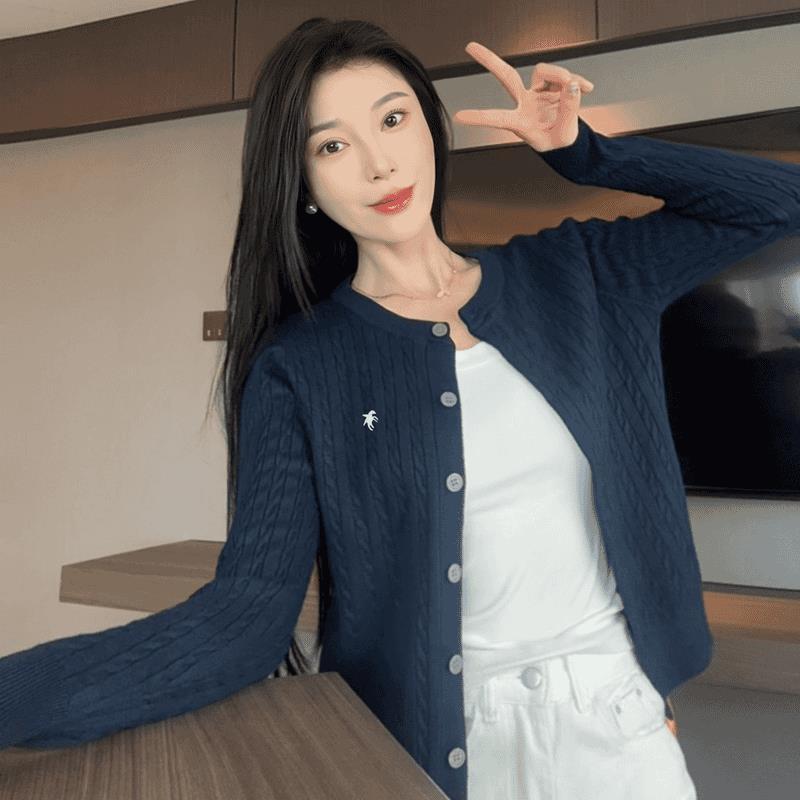 Áo Cardigan Dệt Kim Thêu Phong Cách Hàn Quốc, Dành Cho Nữ, Thời Trang Mới Mùa Thu, Dễ Phối Đồ Phong Cách Phương Tây, Bó Sát, Chống Lão Hóa, Áo Len Dài Tay Áo, Thời Trang Women Top Khuy 2