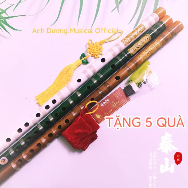 Sáo trúc, Sáo dizi, Sáo nạm ngọc cao cấp tặng như hình:  dây treo, túi nhung, màng rung,keo, ốp…