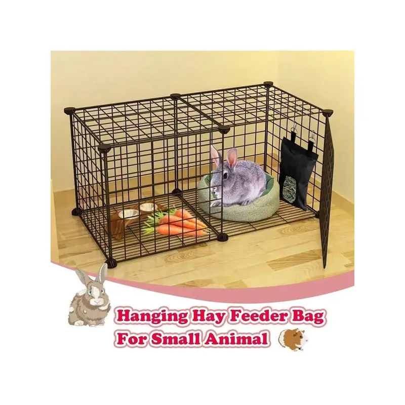 Rabbit Hay Bag Feeder, Black 600D Oxford Cloth Fabric Hay Hanging Feeder Storage For Rabbit Chinchilla Small Animals 7