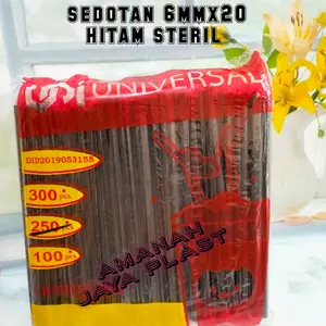 (300pcs) Sedotan 6mx20cm Bening & Hitam / Sedotan 6mm Bungkus Plastik perpcs