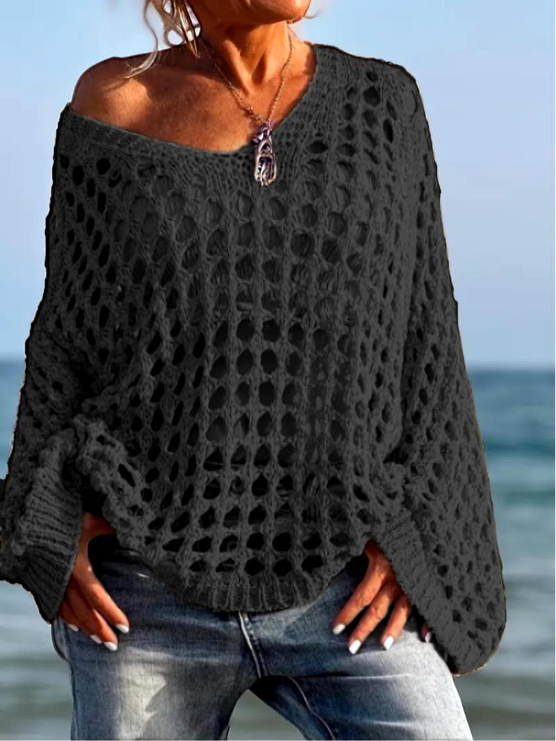 Product Introduction of Women's Plain Hollow Out Sweater, Casual   Long Sleeve Jumper for Summer, Fashion Women's Knitwear for Daily Wear 3