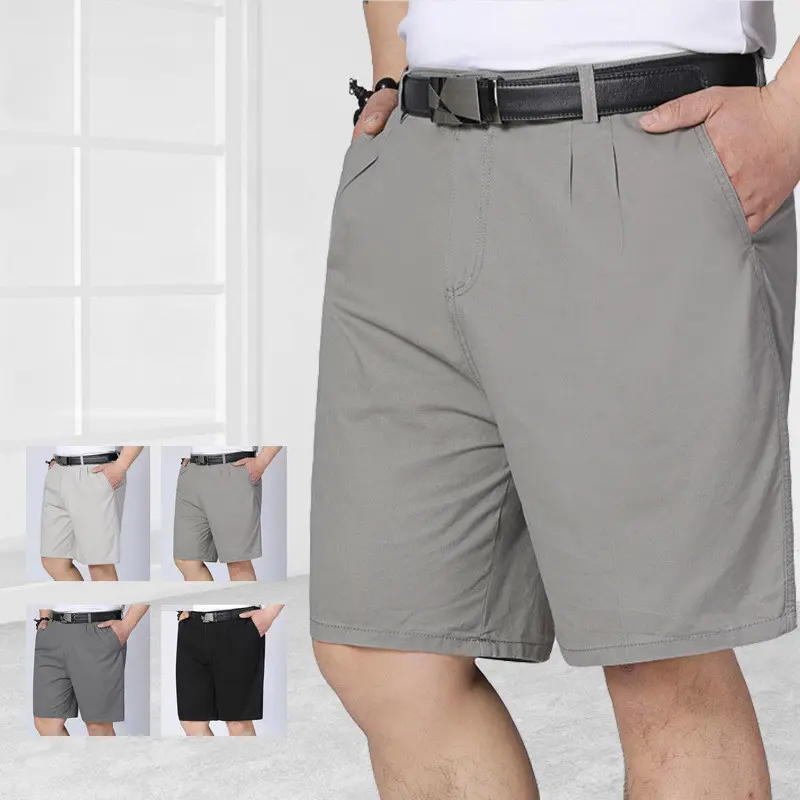 Size 29-42 Men Shorts Cotton Bermuda Knee Length Summer Casual Korean Loose Straight Breathable Comfortable Business Work Father Outfit Black Grey Khaki Beige Blue