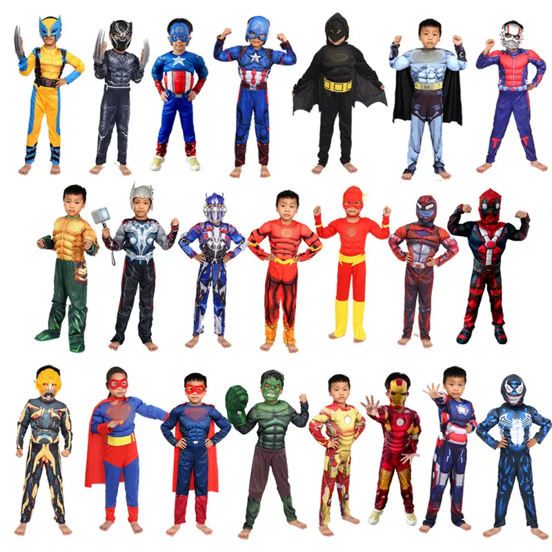 Cos Children's Clothes Captain America Hulk Steel Bat Spider Flash Muscle Performance Show Suit