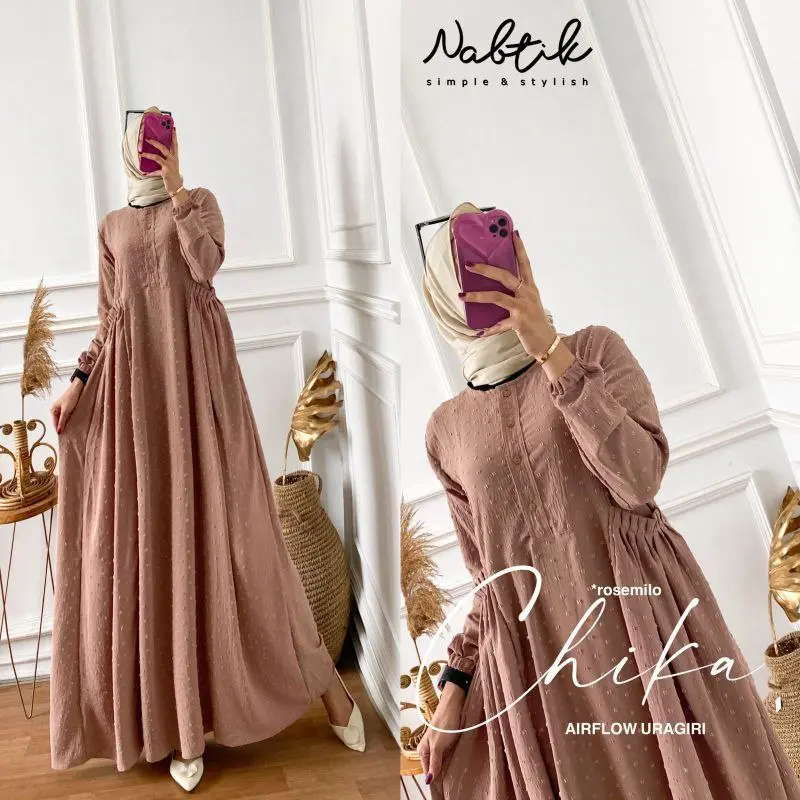 Dauni Store Gamis Terbaru Bahan Crinkle Airflow Polos Mewah 2023 Hitam Putih Navy Cokelat Kantong Lembut Muslim Panjang Kancing Dress Samping Tebal 5