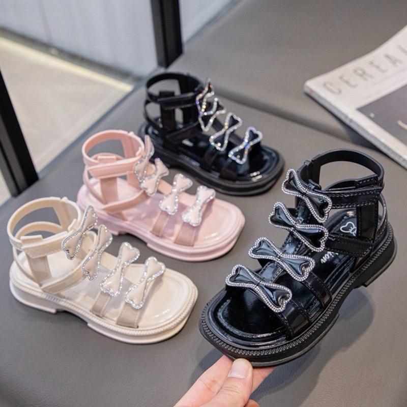 A72- PhOm TO sandan chiến binh bé gái đính nơ hàng QC chất liệu cao su non đế mềm, êm, nhẹ cho bé đi ngoài trời.