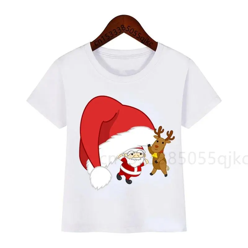 Christmas Santa Printed T-Shirt Kids Merry Christmas  Girl Santa Clause T-Shirt  Funny Cute Gift T-Shirt