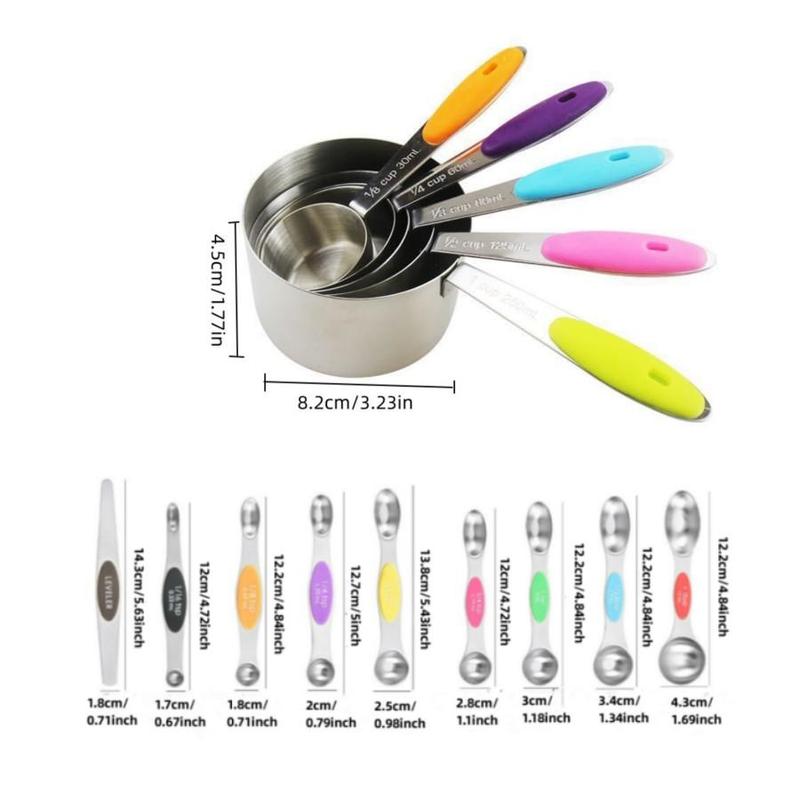Stainless Steel Measuring Cups & Spoons Set, Stackable Soft Handle Measuring Cups, Kitchen Measuring Utensils for Baking & Cooking 1