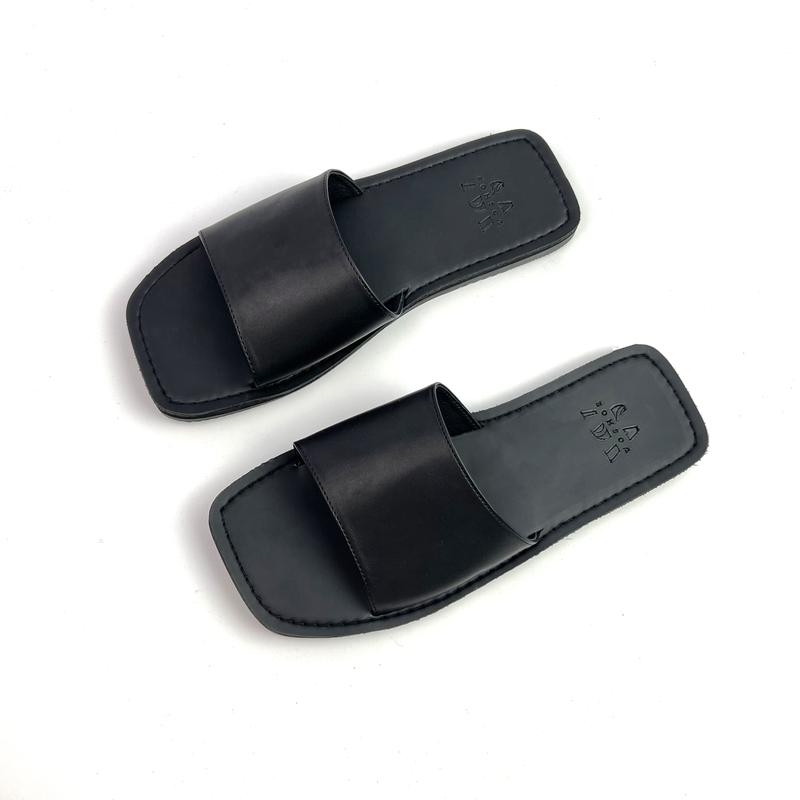 Dép sandal quai ngang đế vuông bệt, Sandal đế khâu bassic 3 màu đen/nâu/trắng size 34-44 nam nữ