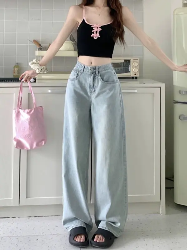 QUẦN  ỐNG RỘNG JEANS NỮ THÊU NƠ HỒNG CẠP CAO HOTTREND 2025 jean ong quần  jean quần  jean 4
