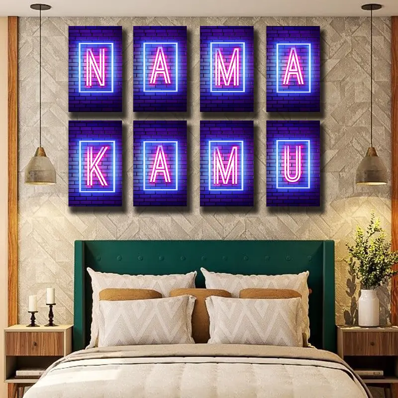 Hiasan Dinding Kustom Nama Alfabet Huruf Neon Font Pajangan Kayu Dekorasi Kamar Tidur Rumah 0