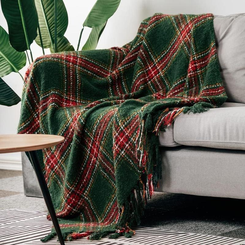 Product Introduction of Plaid Pattern Throw Blanket with Tassels, Soft Throw Blanket, Warm Napping Blanket for Home Office Travel, Home Decor 2