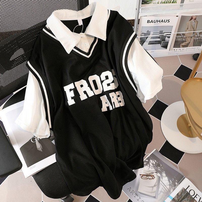 Product Introduction of Áo Polo, Cỡ Cực Lớn (100,00kg), Hàng Mới Về Mùa Hè, Thiết Kế Hai Mảnh Giả, Áo Thun Ngắn Tay, Phong Cách Preppy Nữ, Áo Bóng Rổ, Thiết Kế Top Women 16