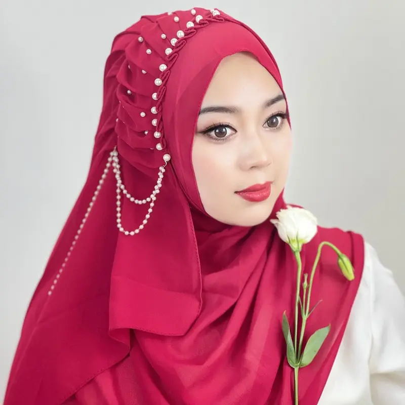 Khăn Bandana Voan Ngọc Trai, Màu Trơn Thiết Kế Tua Rua Đính Cườm Khăn Choàng Nữ, Khăn Quàng Cổ Bandana Nữ, Còn Hàng 3