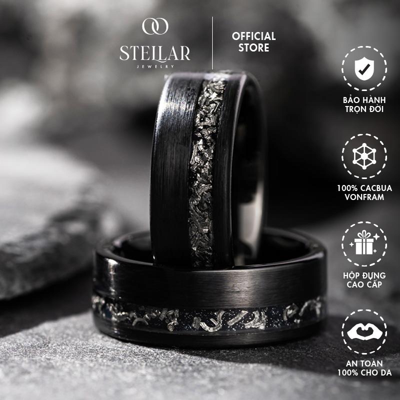 Nhẫn Nam Vĩnh Cửu Vonfram Stellar "The Mercury" Trơn Đen Đá Thiên Thạch - Cao Cấp Lịch Sự Không Gỉ - Bền Gấp 3 Nhẫn Titan
