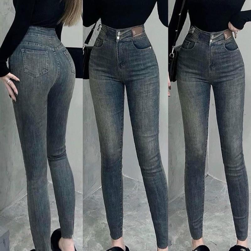 Quần jean nữ lưng cao hack dáng chất cotton co giãn mềm mịn MS612 không lên lai quần
