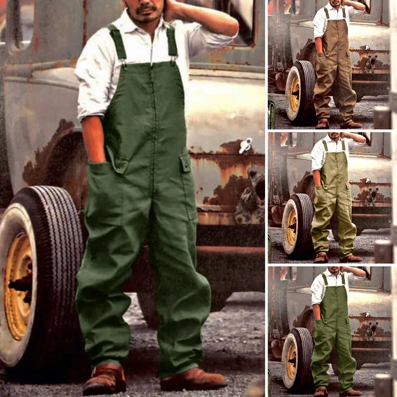 Áo Jumpsuit Quần Denim, Dành Cho Nam Giới, Phong Cách Cổ Điển Thường Ngày Dáng Rộng Vừa Vặn, Quần Yếm, Có Túi Lớn, Vải Mềm Và Dày, Áo Jumpsuit Quần Túi Hộp 0