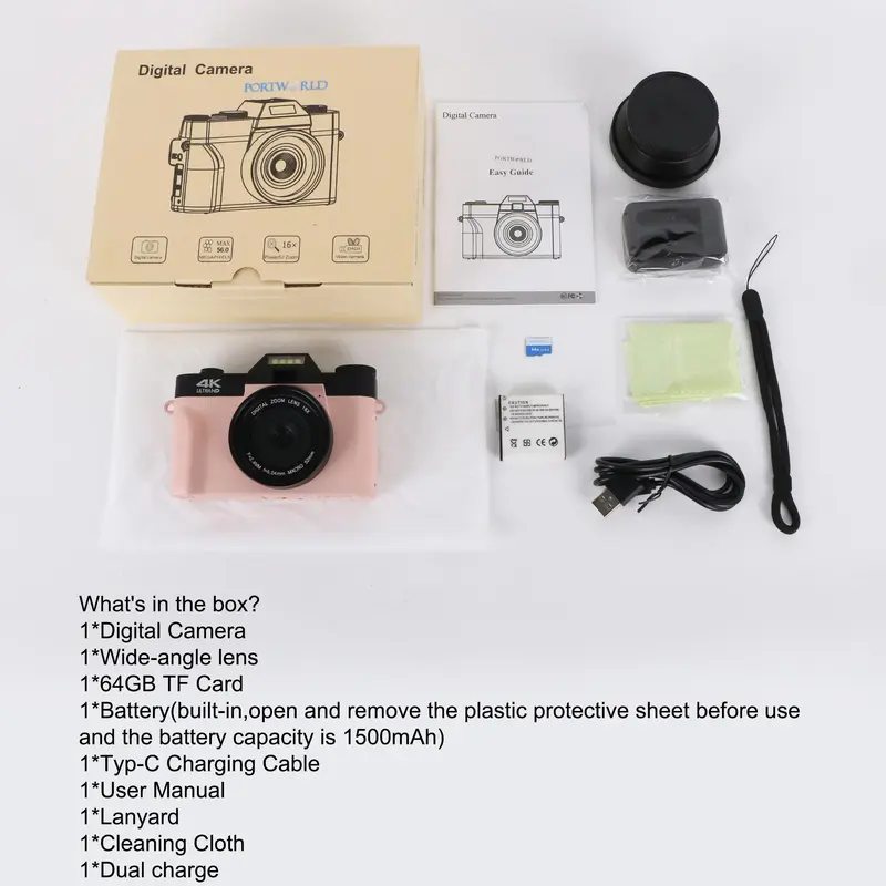 48MP 4K Vlogging Camera, 1 Count Auto Focus Digital Camera with 180° Flip Screen with 64GB SD Card & Battery, 3 Inch Screen Compact Camera with 16X Digital Zoom, Suitable for Photography and Video 3