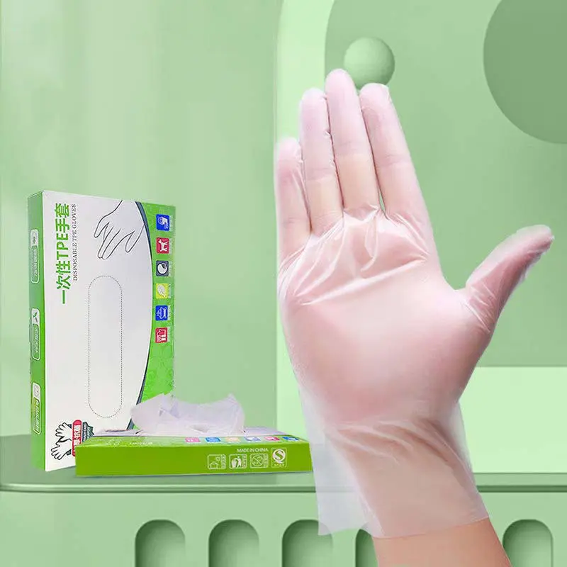 Găng tay không cao su, TPE dùng một lần, trong suốt, không trơn trượt, thích hợp cho an toàn lao động và thực phẩm, cấp độ an toàn thực phẩm, 50 chiếc mỗi hộp, [UKS] Găng tay