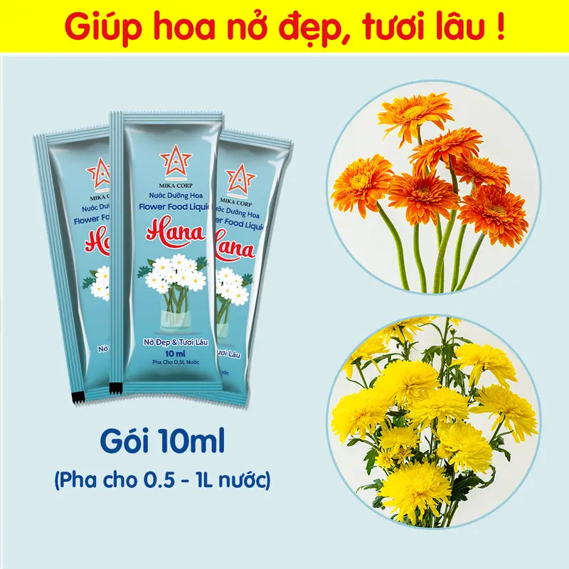 (Freeship) [50 gói x 10ml] Nước Dưỡng Hoa Tươi Lâu Hana - Giúp hoa nở đẹp, giữ hoa tươi lâu, không gây thối nước, không vàng gốc! 0