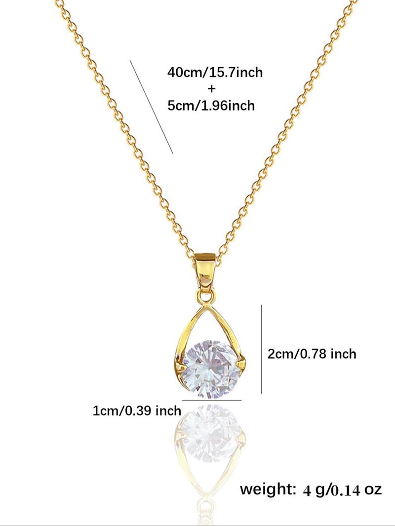 Product Introduction of Women's Elegant Water Drop Pendant Necklace Inlaid Round Rhinestone, Exquisite Trendy Pendant Necklace, Chic Jewelry As Gift for Girlfriend 1