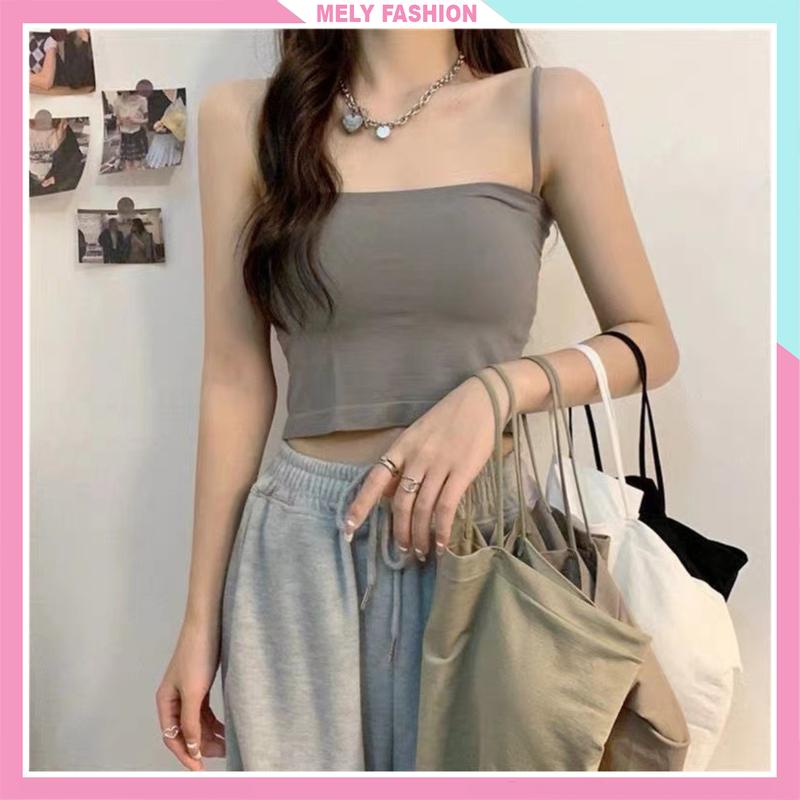 Áo croptop nữ 2 dây bún dáng dài có đệm mút chất cotton cao cấp co giãn mềm mát hàng Quảng Châu kiểu Hàn Quốc Mely Fashion AN11