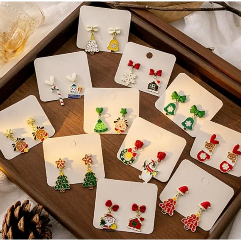 Christmas Elk Bell Bow Earrings Santa Claus Love Snowflake Asymmetric Earrings Penguin Earrings