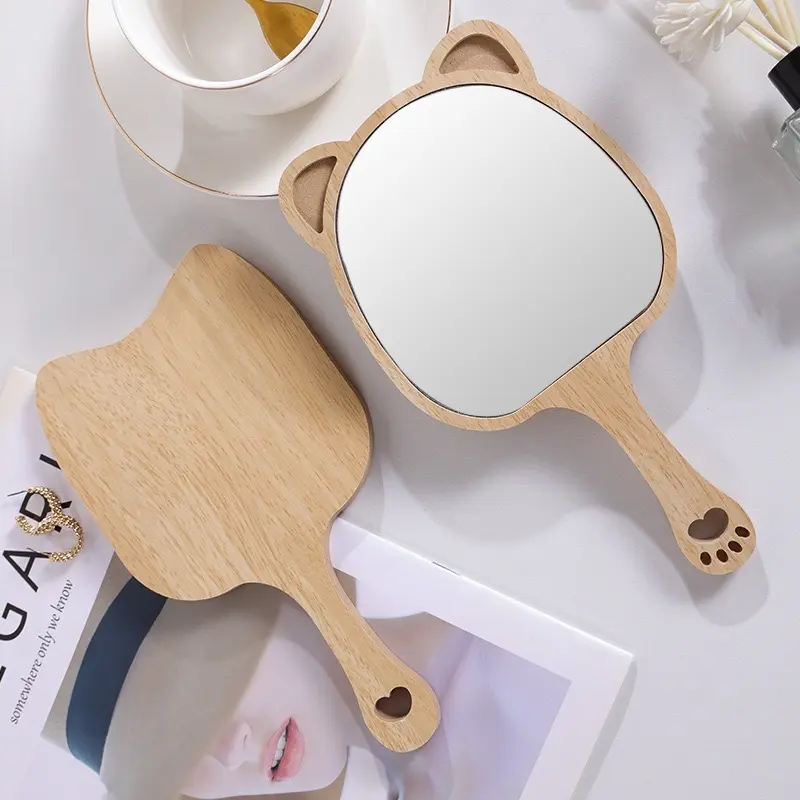 Gương trang điểm cầm tay cán gỗ hình con vật - HDGTD0001 Mirror 0