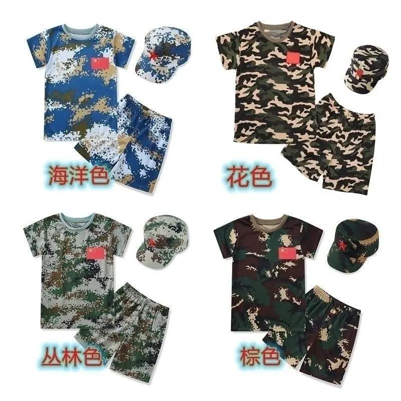 Quần Áo Rằn Ri, Quần Áo Huấn Luyện Quân Sự Cho Trẻ Em, Trang Phục Mùa Hè, Dành Cho Bé Trai Và Bé Gái, Học Sinh Trung Học Cơ Sở Và Tiểu Học, ngắn Tay, Phong Cách Thể Thao Mới, Nhanh Khô, Thích Hợp Cho Trại Hè